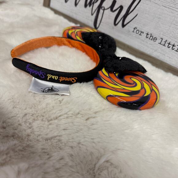 Disney Parks Halloween Sweet & Spooky Lollipop Candy Swirl Minnie Ears Headband - Picture 5 of 9